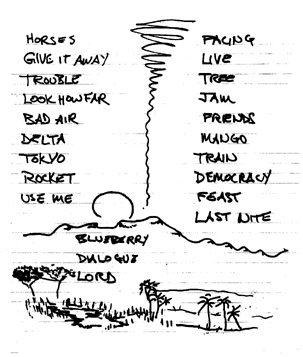 Scan of setlist from 4 March 2000