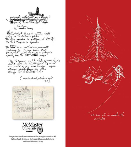 Christmas card from McMaster University using Bruce Cockburn journal archive material