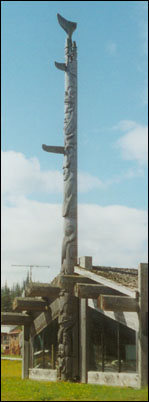 Bill Reid's pole at the longhouse in Skidegate.